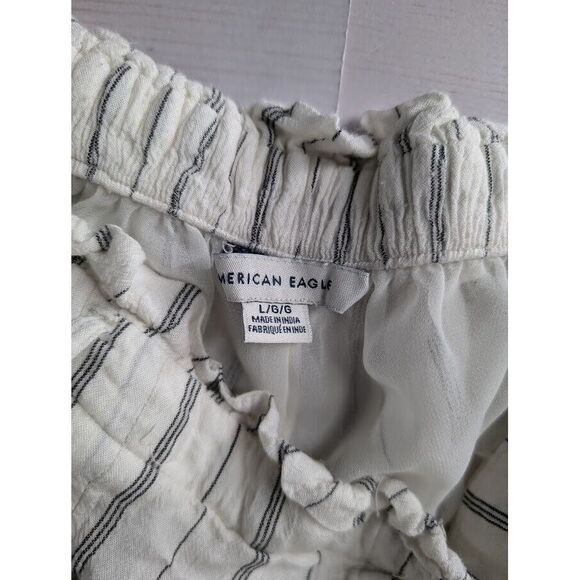 American Eagle Size‎ Large Black White Stripe Paperbag Drawstring Flowy Shorts - Picture 2 of 7